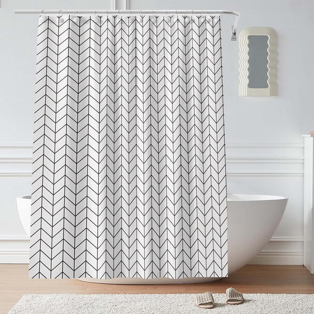 Cortina de Ducha Gruesa, Impermeable y Antibacteriana con Estampado Geométrico Digital. Cortina de Baño con Ganchos Perforados.