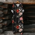 thumbnail image 4 of Heisall 2026 Spring Summer Boho Floral Printed Linen Maxi Dress V Neck Batwing Sleeve Oversized Kaftan Dresses with Pockets, 4 of 7