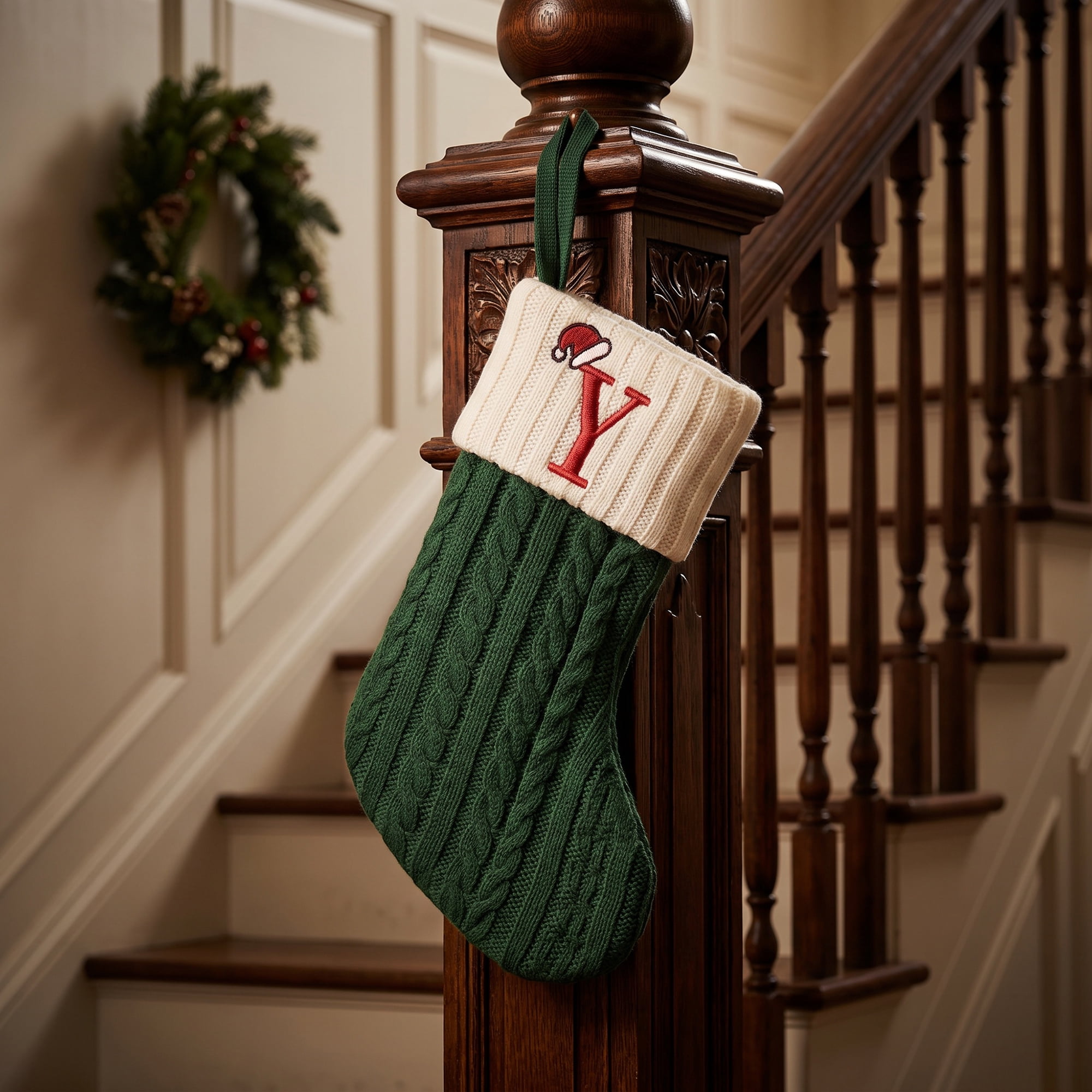 Unique Bargains Christmas Luxury Grand Hearth Accent Stocking Green Letter Y 8"