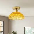 thumbnail image 6 of Amber Glass Semi Flush Mount Ceiling Light, Retro Petal Shade Close to Ceiling Light for Hallway, Kitchen, Balcony - 40W, 6 of 8
