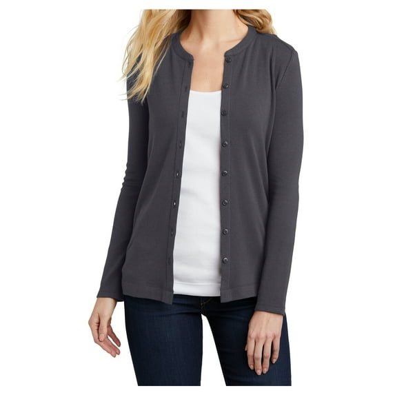 Womens Concept Stretch Button Front Cotton/Modal/Spandex Cardigan Grey Smoke 3XL