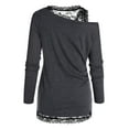 thumbnail image 3 of Rosegal Plus Size Skew Neck T Shirt and Floral Lace Tank Top Dark Gray XL, 3 of 6