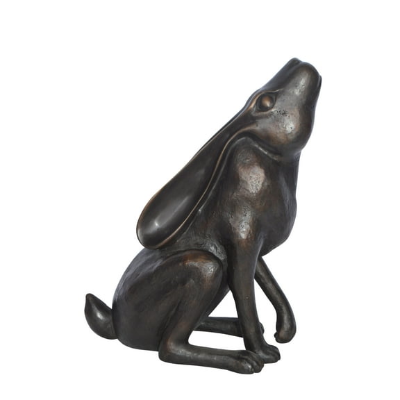 Rabbit Gazing Up Bronze Statue - Size: 8"L x 14"W x 16"H.