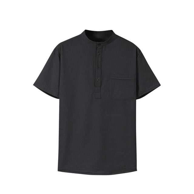 Camisetas de Manga Larga para Hombre Algodón Europa Y América Pina Plaid Stand Collar Deshebilla Camisa Blusa