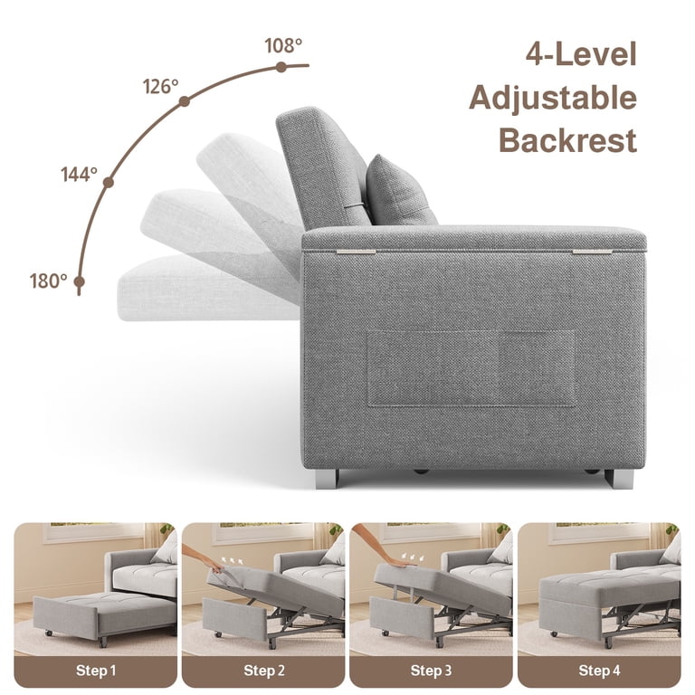 Noelse 3-in-1 Convertible Sofa Bed, Gray with Storage Armrest photo 7