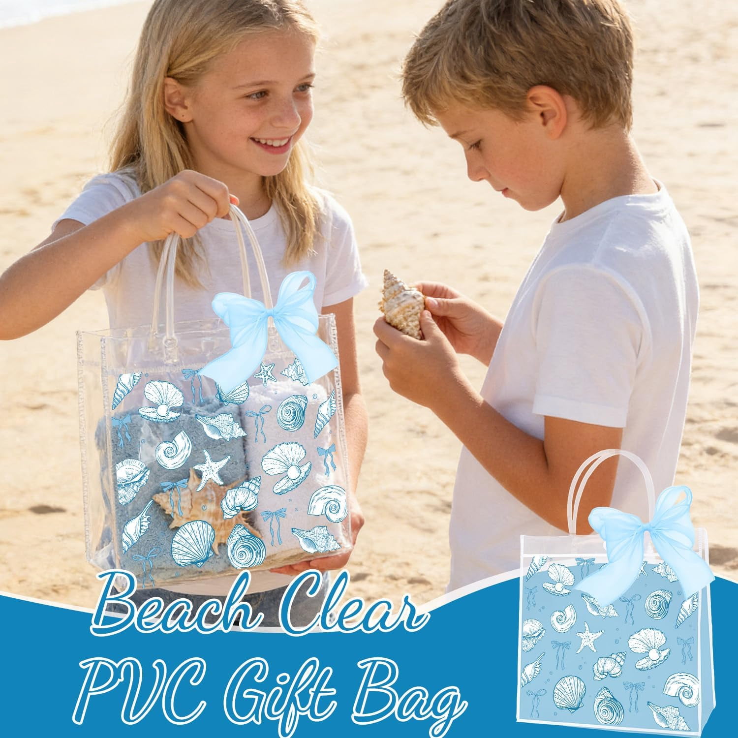 Beach Bachelorete Clear Gift Bags - 20 Pcs Ocean Seashell PVC Goodie Candy Treat Bags with Ribbon Last Toast on the Coast Party Favors for Bachelorete Bridal Shower Hen Party Birthday Decorations