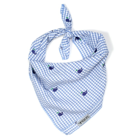 The Worthy Dog Gingham Embroidered Whales Classic Square Tie-On Bandana