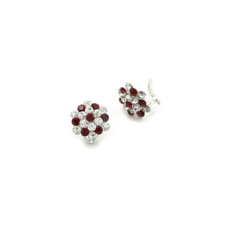 - Silver Crystal Siam Rhinestone Circle Round Flower Shape Clip Earrings