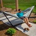 thumbnail image 3 of Vivere Brazilian Style Sunbrella Double Hammock with Steel Stand, Gateway Mist, 3 of 8