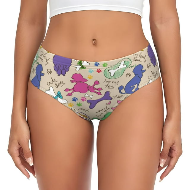 Fotbe Colorful Poodle Dog Calzones Estampados para Mujer – Ropa Interior de Algodón, Cómoda, Suave y Elástica-Large