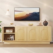 Bestier Modern TV Stand for TVs up to 70,Push-To-Open Door,Media Console Cabinet with 4 Arched Doors and Curved Corners, Entertainment Center with Adjustable Shelves and Cable Management,Natural Oak