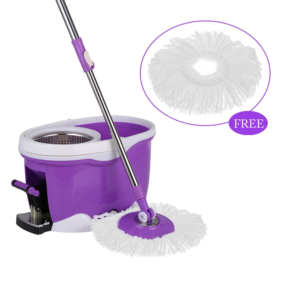 iKayaa Handsfree Stainless Steel 360°Rolling Spin Mop With Bucket Set