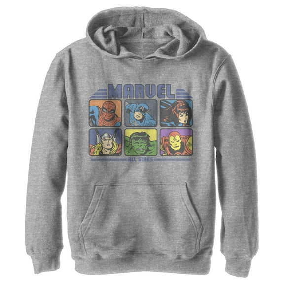 Boy's Marvel Retro Avengers Boxed Up  Pull Over Hoodie Athletic Heather Medium
