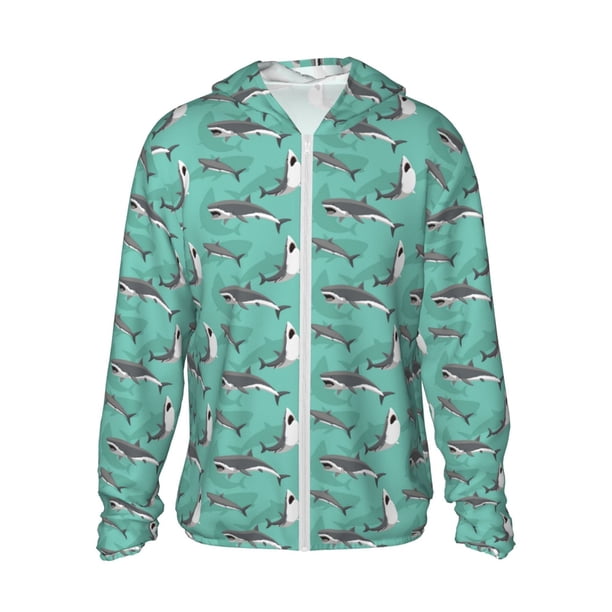 Balery Great White Shark Sudadera ligera de manga larga con capucha y protección solar UPF 50+ para hombre y mujer, ideal para pesca y running-Small
