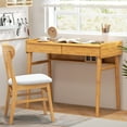thumbnail image 3 of Topbuy 39.5” Bamboo Computer Desk Study Writing Desk with 2 Pull-Out Drawers Shelf & Cable Management Groove, 3 of 7