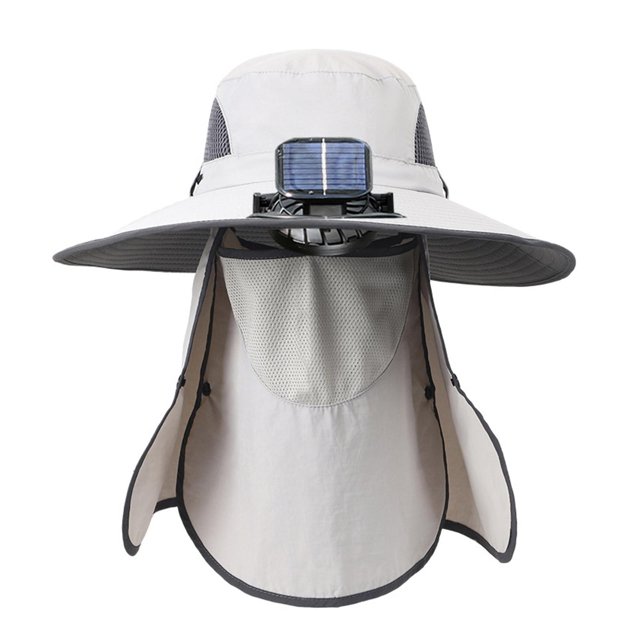 Sombrero con ventilador solar para exteriores, transpirable, con protección solar, cómodo para pescar. Gris claro