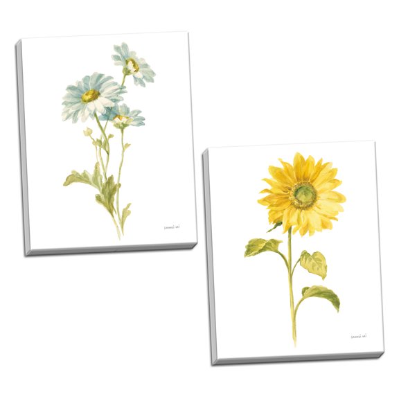 Gango Home Decor Cottage Floursack Florals on White II & Floursack Florals on White III by Danhui Nai (Ready to Hang); Two 16x20in Hand-Stretched Canvases
