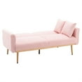 thumbnail image 3 of Convertible Loveseat Sofa, Modern Teddy Fabric Upholstered Leisure Accent Sofa Couch with Adjustable Backrest and Metal Feet, Folding Futon Sofa Sleeper Bed for Living Room Bedroom Office, Pink, 3 of 7