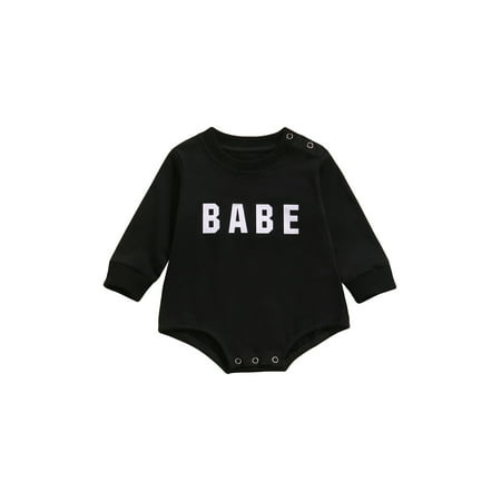 

TheFound Newborn Baby Girls Boys One Piece Romper Babe Letter Print Long Sleeve Bodysuit Jumpsuit Clothes