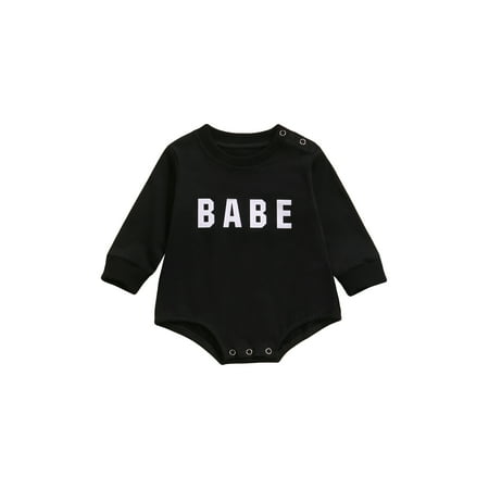 

Nokpsedcb Newborn Infant Baby Girl Boy Bodysuit Letter Print Solid Jumpsuits Spring Fall Outfit Black 6-12 Months