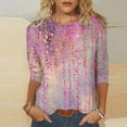 thumbnail image 2 of Womens Blouses Long Sleeve Women's Fashion Vintage Printed T-Shirt 3/4 Sleeves Blouse Round Neck Casual Tops, 2 of 5