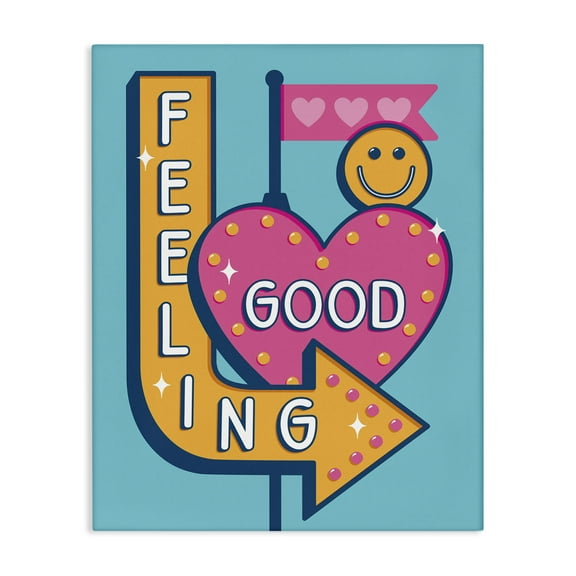 Stupell Industries Feeling Good Retro Sign Text & Numbers Painting Wrapped Canvas Art Print Wall Art, 16 x 20