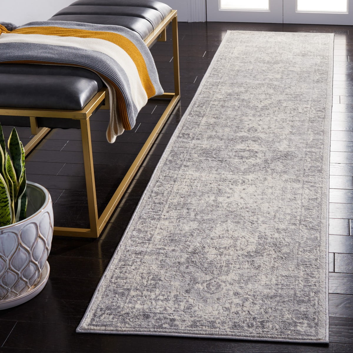 SAFAVIEH Brentwood Cherette Oriental Runner Rug, 2' x 9', Grey/Light Grey