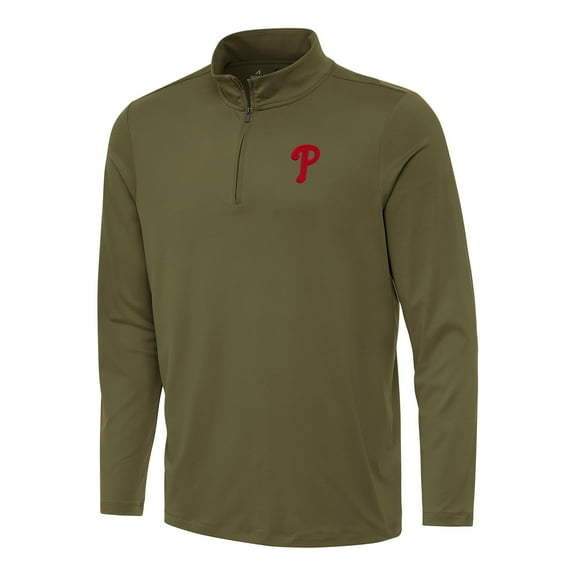 Men's Antigua Olive Philadelphia Phillies Reprocess Quarter-Zip Top