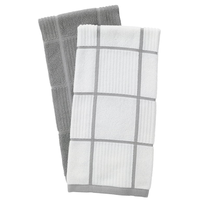 T-Fal Solid and Check Parquet Kitchen Towel, Two Pack, Gray