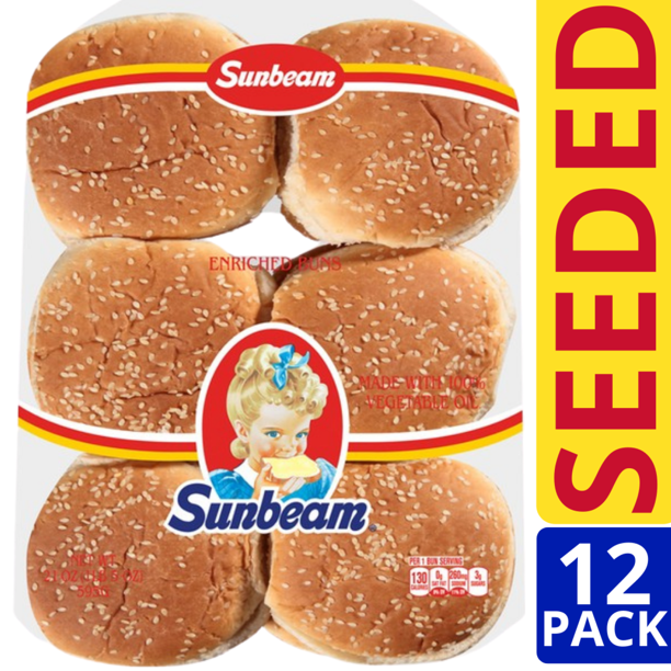 Sunbeam White Seeded Hamburger Buns,12 ct, 21 oz.