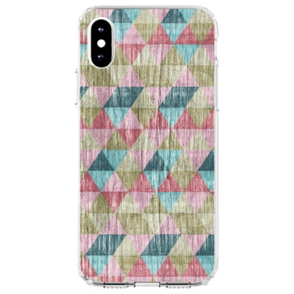 DistinctInk Clear Shockproof Hybrid Case for iPhone XR (6.1" Screen) - TPU Bumper, Acrylic Back, Tempered Glass Screen Protector - Multi Color Rainbow Wood Print - Printed Wood Grain Image