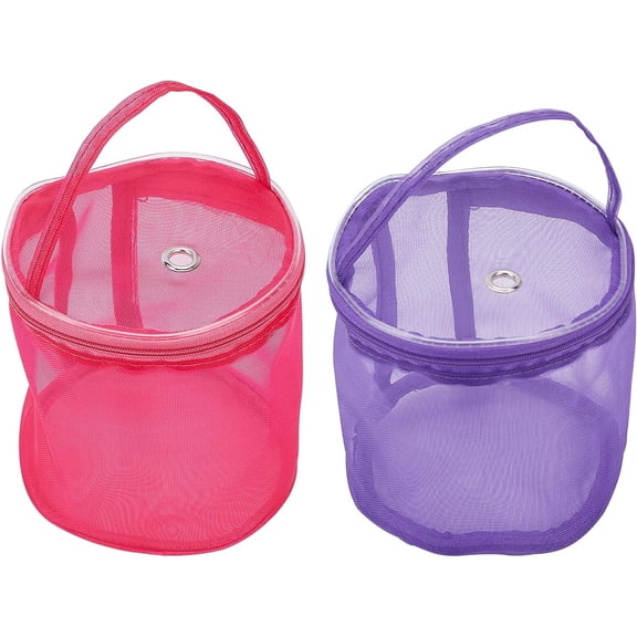2 Pcs Empty Mesh Yarn Bags Portable Knitting Bag Organza Storage Cases Tote Bags Crochet Thread Sewing Accessories for Yarn Storage (Fuchsia and Purple) Mixed Color