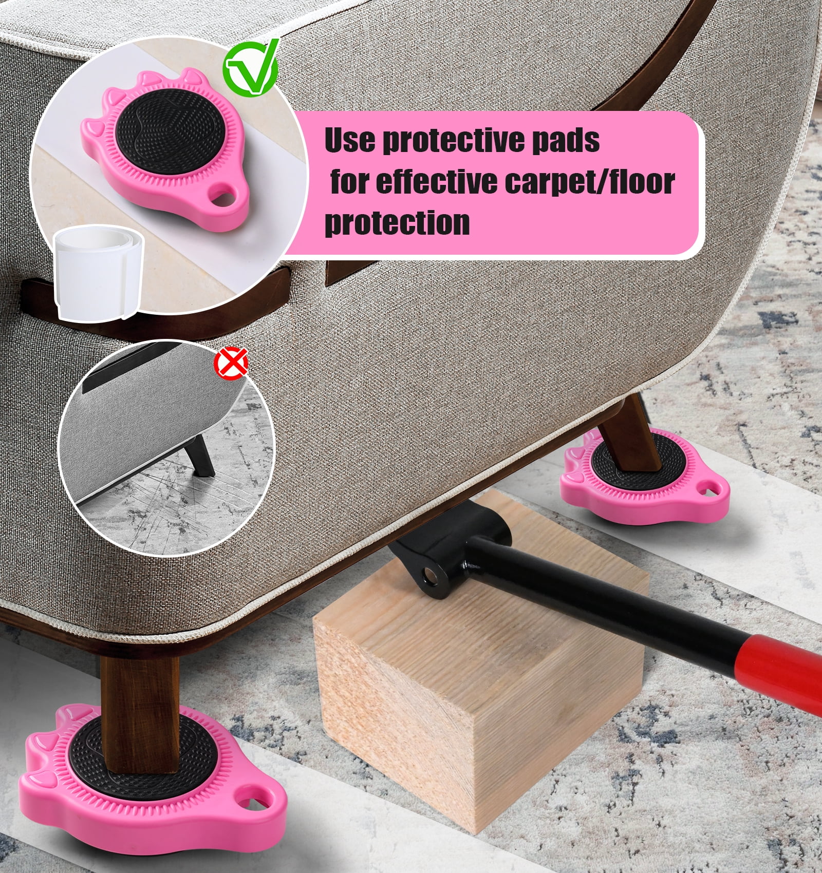 Furniture Lift Mover Tool Set - Furniture Movers Can Withstand Up to 800 Ibs, 360°Sliding Function, Furniture Lifter Have Self-Adjusting Bases， Heavy Item Furniture Moving Tool Without Falling
