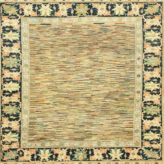 Ahgly Company Machine Washable Indoor Square Abstract Brown Area Rugs, 4' Square