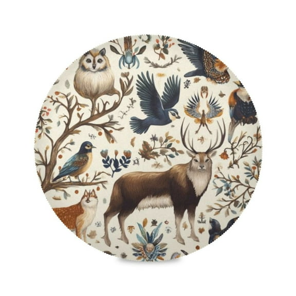 Round Plate Mat 15.4x15.4 Inchesx1 Placemat Table Mat Kitchen Mat Coffee Mat Fabric Thick, Strong Wear-Resistant, Heat Resistance Black Bird Flock