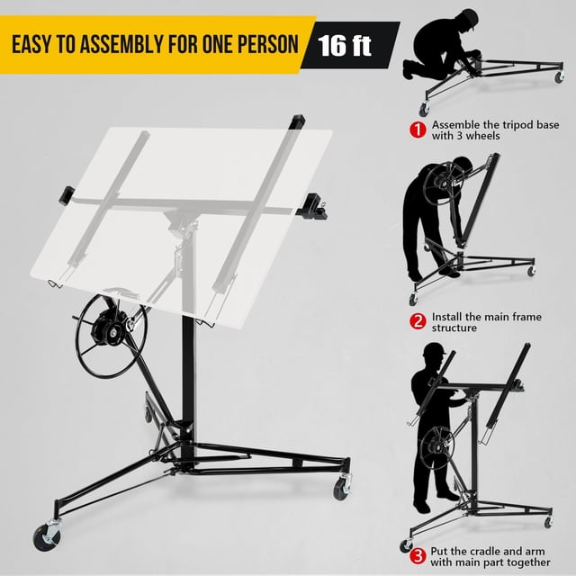 EDTara Panneau de Cloison Sèche Robuste, Hauteur de Levage de 16 Pieds et Capacité de 150 Lb, Inclut des Roues et un Bras Télescopique Réglable, Parfait pour un Levage de Tôle pour Usage Professionnel Ou Domestique