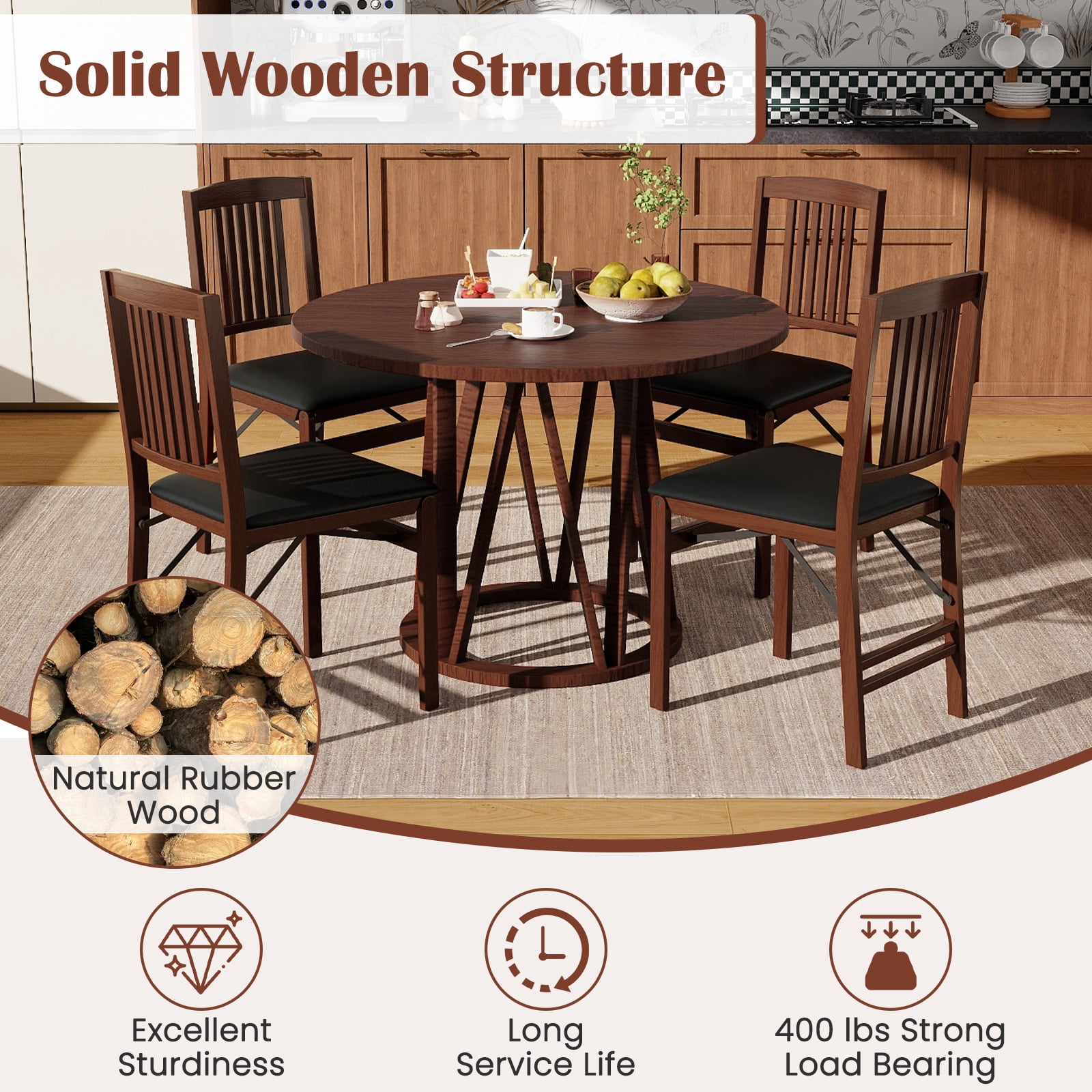 Gymax Folding Dining Chairs Set of 2 w/Padded Seat Rubber Wood Frame for Dining Room