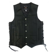 ARD CHAMPS™ Men's Black Genuine Leather 10 Pockets Motorcycle Biker Vest Size L