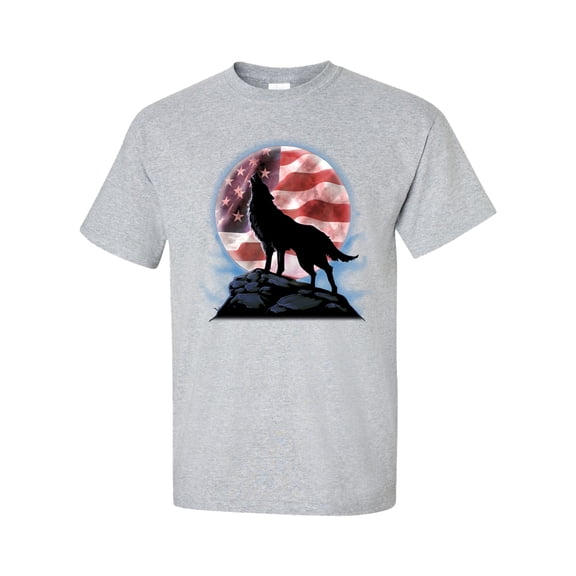 Trenz Shirt Company American Wolf Howl Unisex Short Sleeve T-shirt-Sports Grey-Small