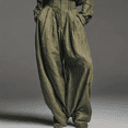 thumbnail image 2 of Morttic Women‘s Casual Solid Color Two-Piece Outfit – Long Sleeve Lapel Chest Pocket Shirt and Wide Leg Pants Army Green，S, 2 of 4
