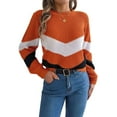 thumbnail image 3 of Womens Sweater Pullover Casual Long Sleeve Crewneck Color Block Pullover Knit Sweater for Women Orange Color XL, 3 of 9