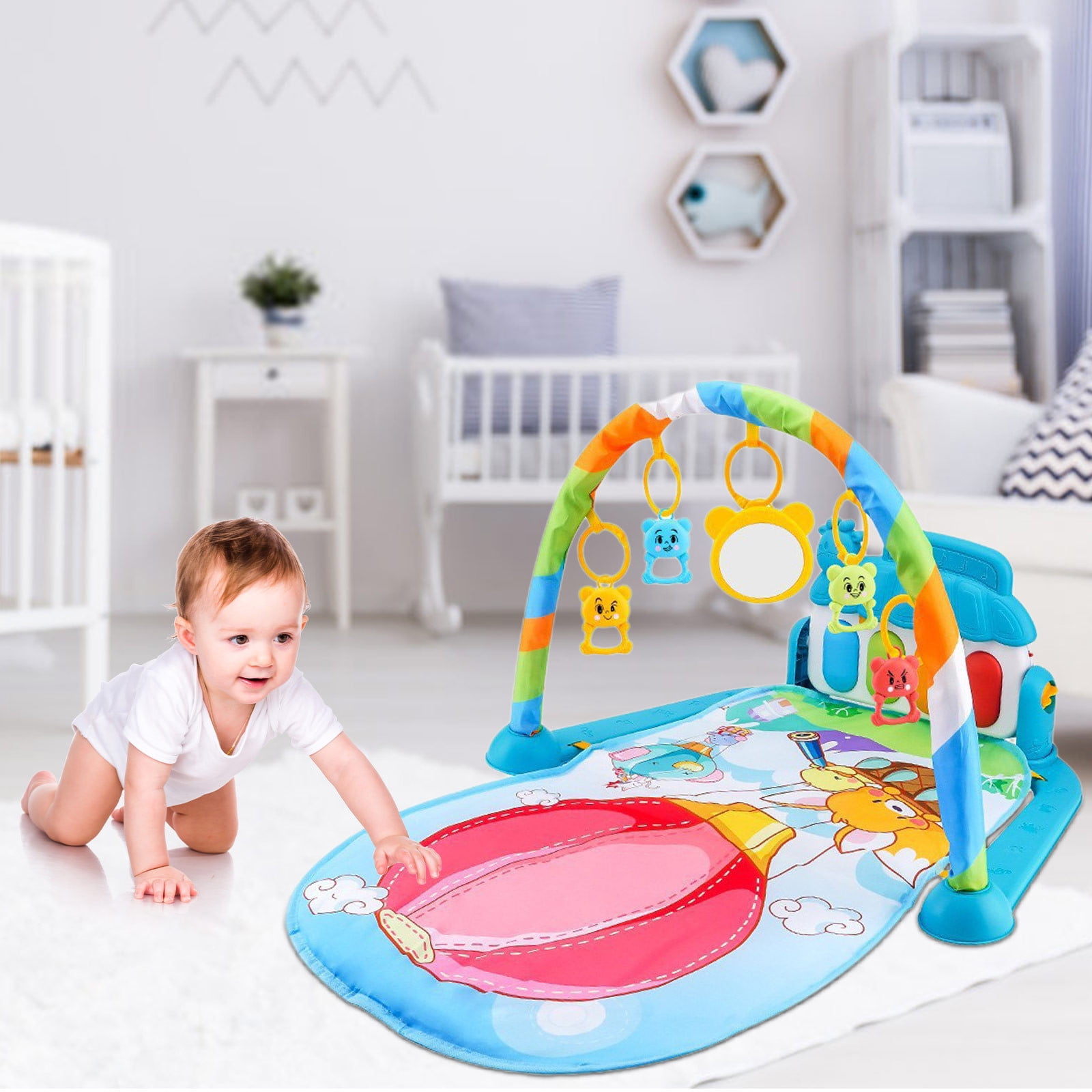 YiJuHui 2pcs Interactive Play Mat with Piano Keys & Removable Toys, Soft Activity Gym for Infant Development, Tummy Time & Sensory Play