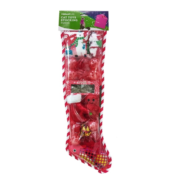 Vibrant Life Holiday Cat Toys Stocking Gift Set, Green, 21 Pcs, Mice, Balls, and Other Fun Cat Toys
