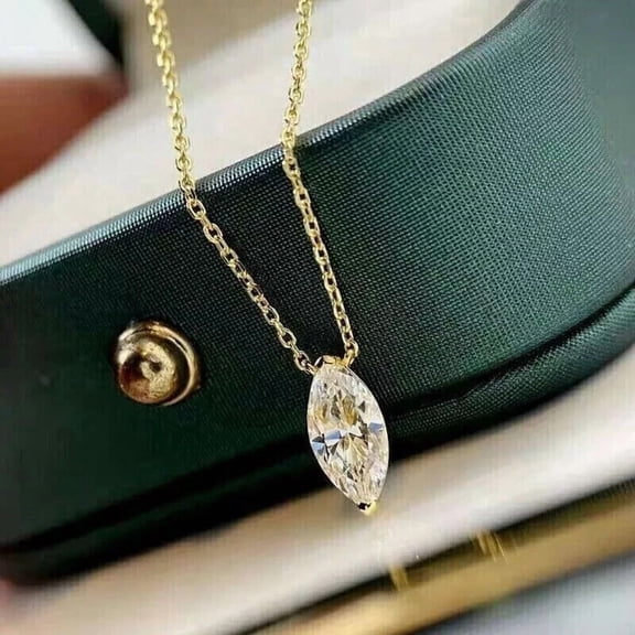 1.00Ct Marquise Cut Simulated Diamond Solitaire Pendant 14k Yellow Gold Plated