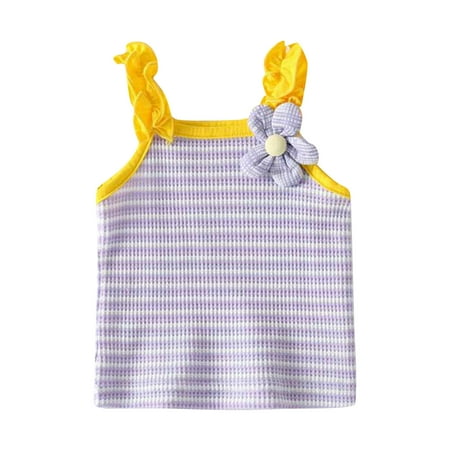 

Dpytoraw Girls Tops Summer Vest Sling Flower Frilly Striped Printed Sleeveless For Clothes Size 12-18 Months