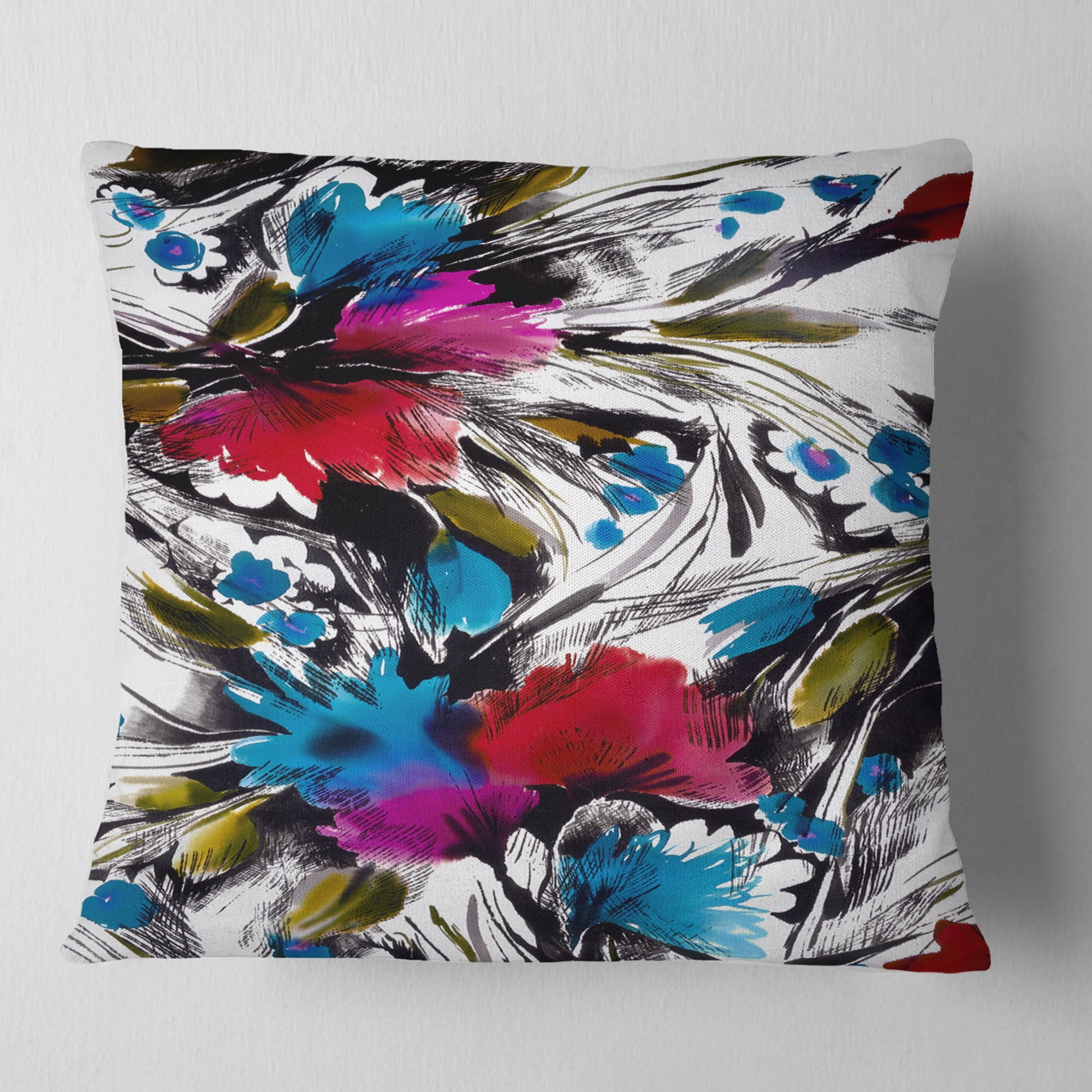 Designart Flowers with Fusion of Colors - Abstract Throw Pillow - 18x18
