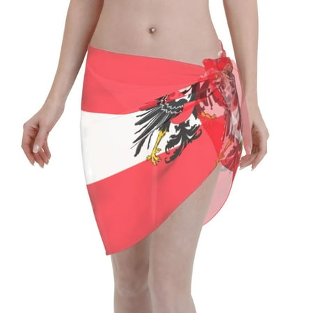 Womens Austrian Flag Coverups Beach Short Sarong Sheer Chiffon Cover Up Bikini Wraps