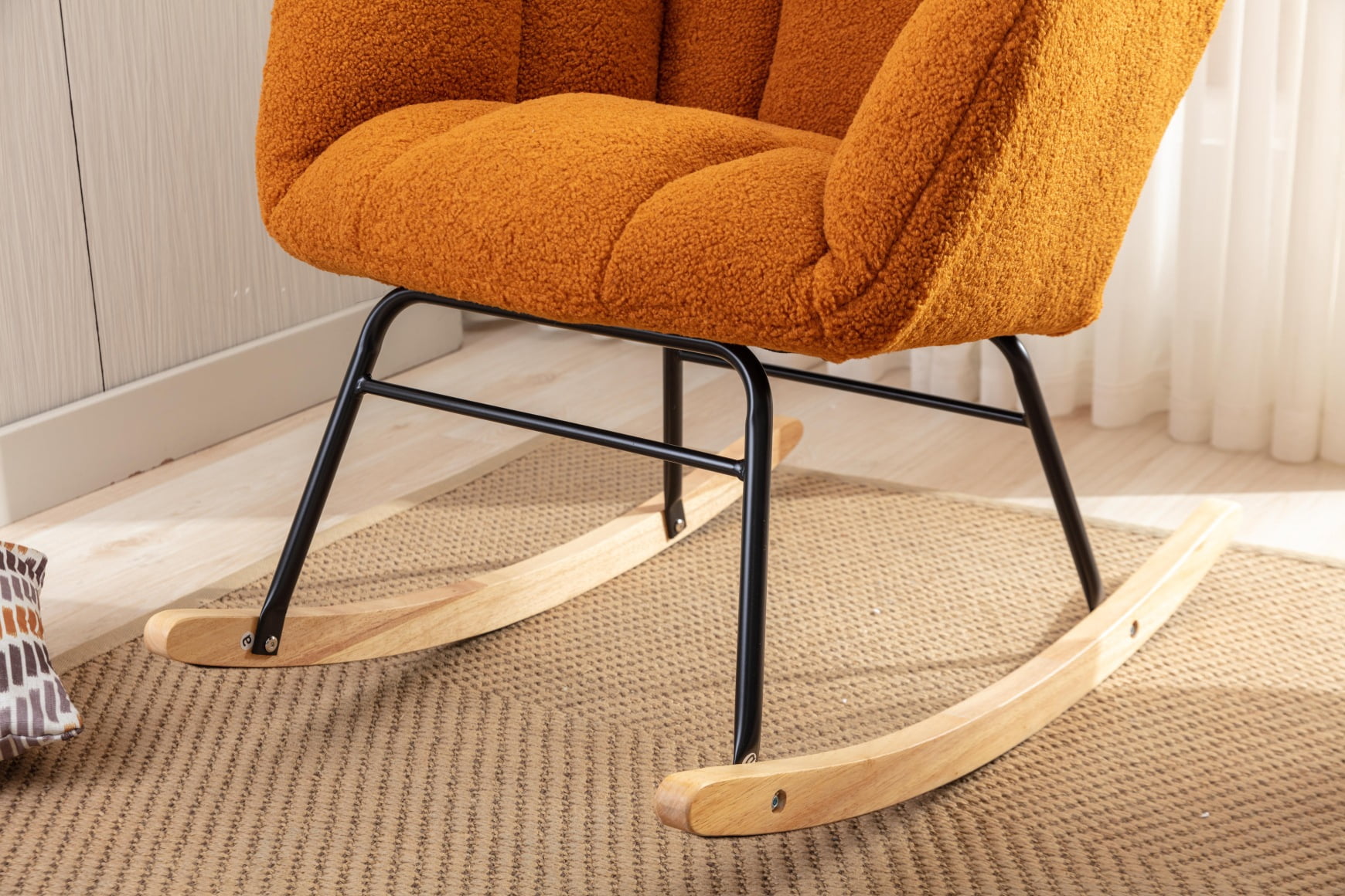 Teddy Fabric Rocking Glider Chair For Nursery Living Room Indoor Comfortable Upholstered Accent Chair With Wooden Frame