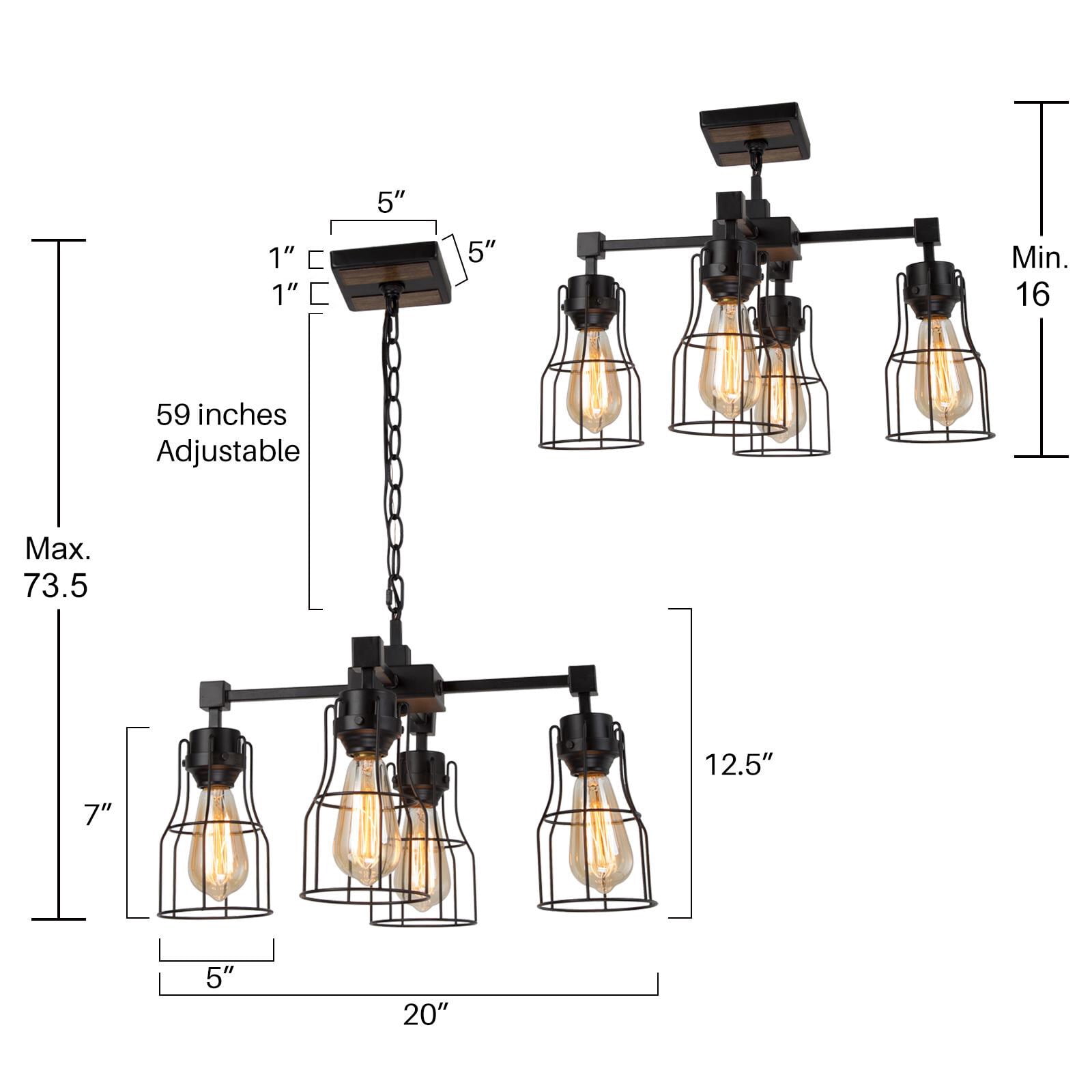 LNC 4-Light Black and Brown Wood Sputnik LED Pendant for Kitchen Island
