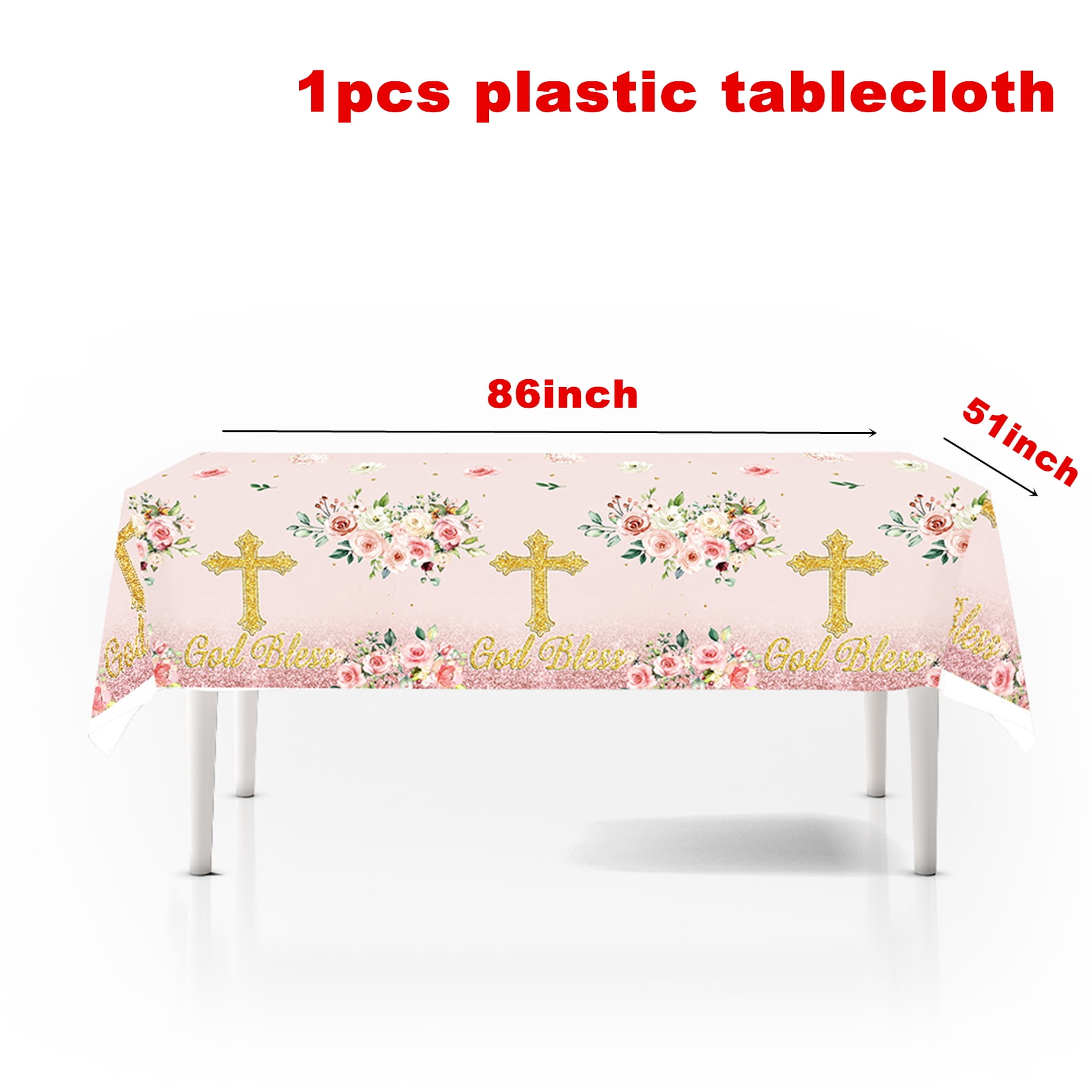 161 Pcs Pink God Bless Tableware Set, Baptism First Holy Communion Party Decorations Supplies for Newborn Baby Shower, Baptism Church Cross White Floral, Serves 20 Guests